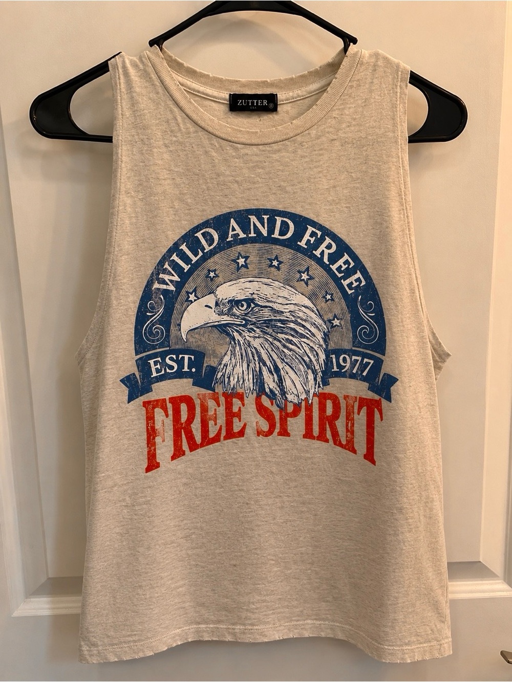 Zutter Free Spirit Graphic Tank - Cream with Blue & Red Print